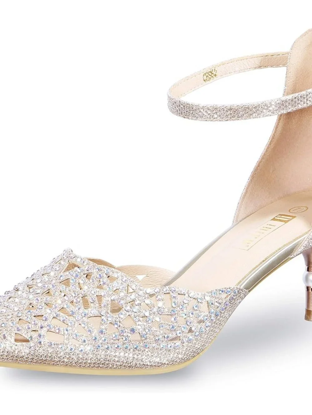 Women's Gold Rhinestones Low Kitten Heels Pumps Evening Dress Shoes